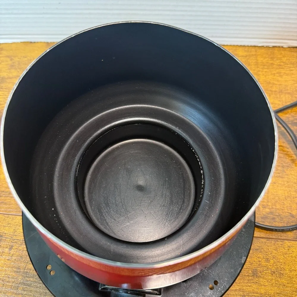 Vtg Cornwall Red Electric Fondue Pot Set Model 5234 Made in USA 4 Forks‎ Hippie